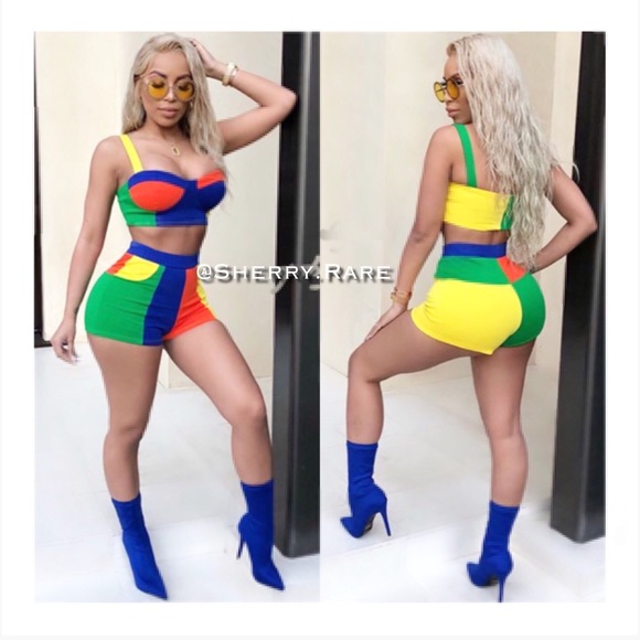 90s Cardi B Colorful Finesse Shorts Set - Picture 3 of 6